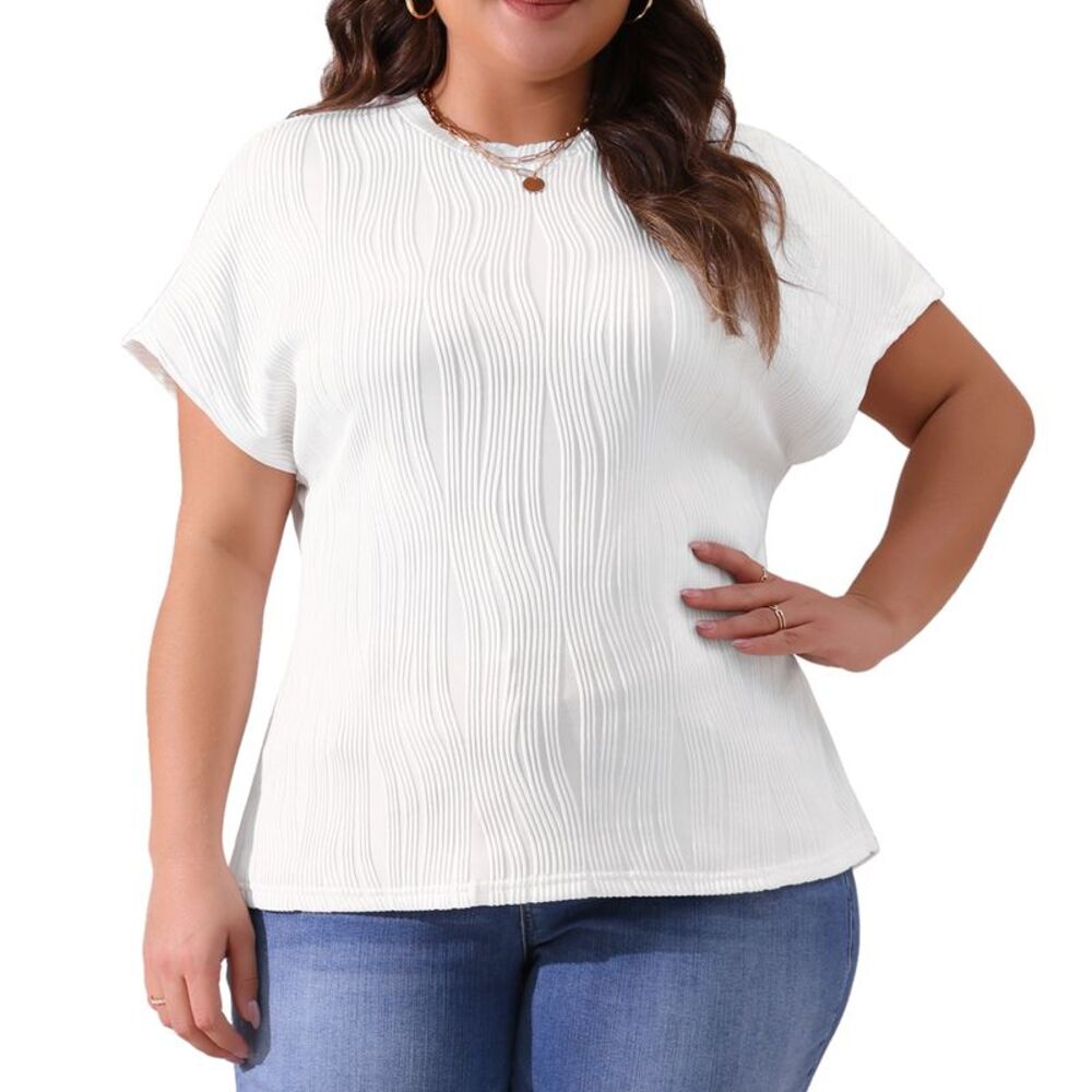 Plus Size White Textured Short Sleeve Top